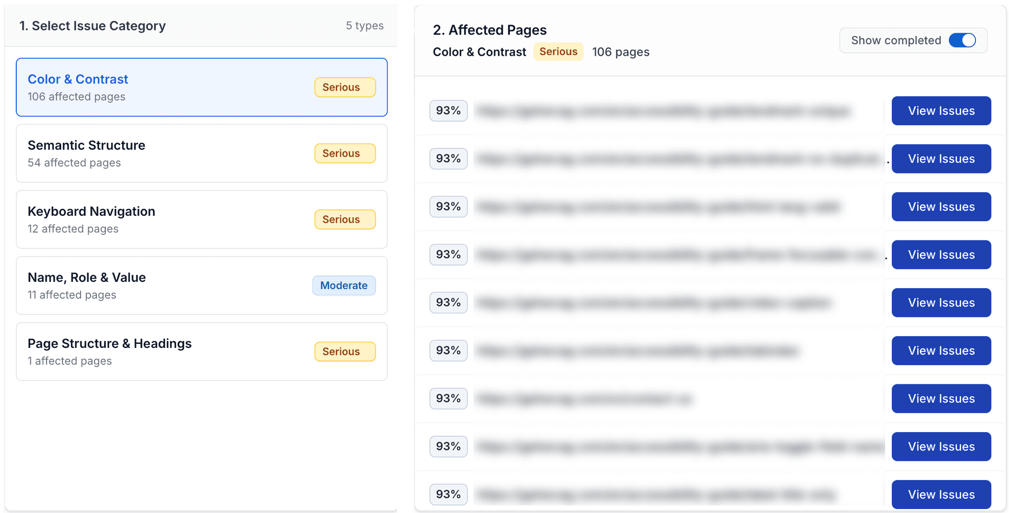 Accessibility issue reports